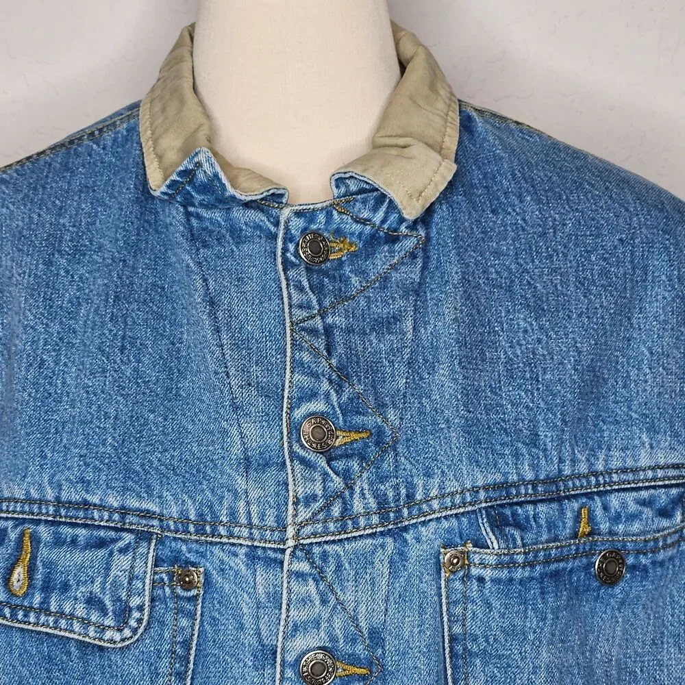 Gap Denim Canvas Jacket Jean Khaki Sleeve Quilted Lined Men's‎ XL Vintage 90s